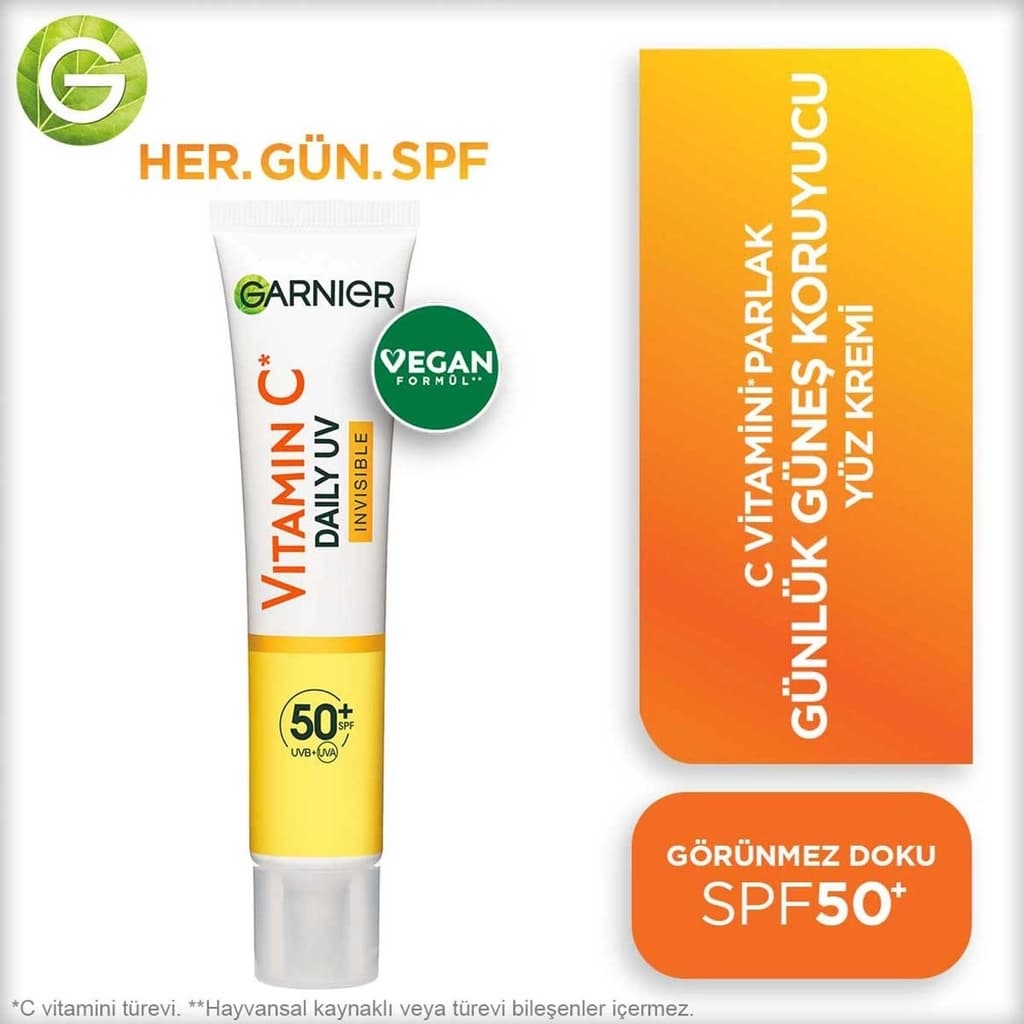 Garnier C Vitamini Parlak Günlük Güneş Koruyucu SPF50 Görünmez Doku, 40 ml