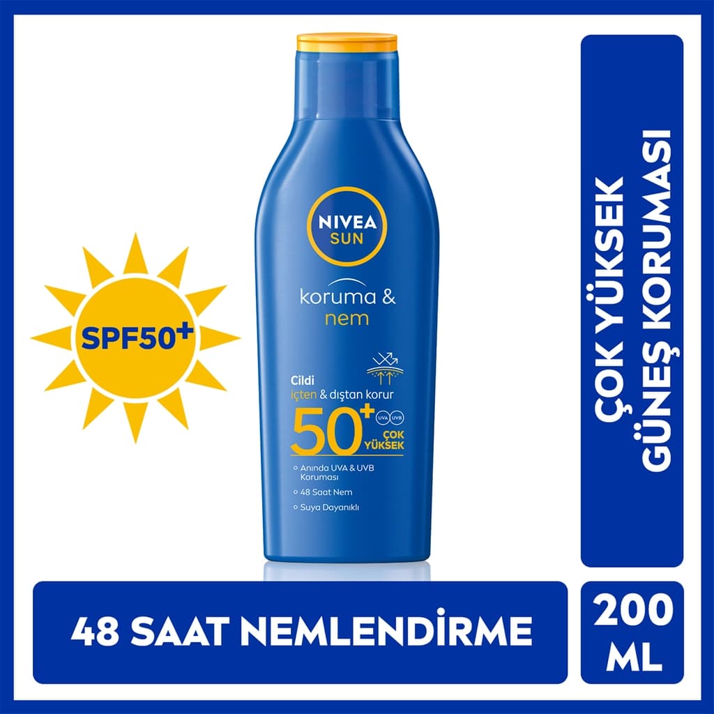 Nivea Sun SPF50 Koruma ve Nem Güneş Losyonu, 200 ml